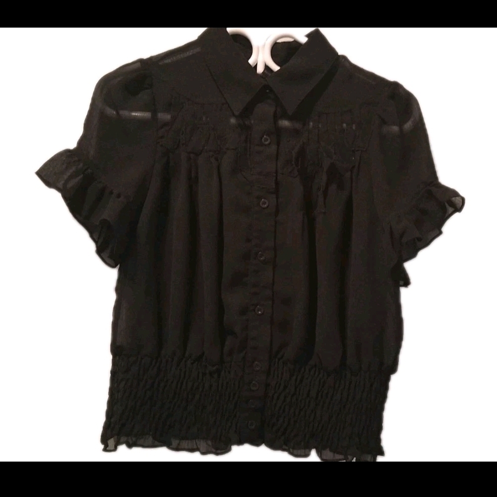 Elegant Black Ruffled Women's Blouse